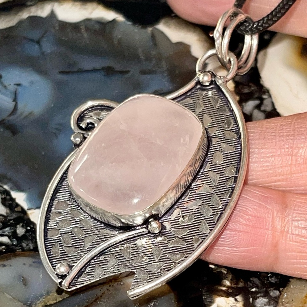 Light Pink Rose Quartz “Stone of Pure Love” Pendant 2 1/2”